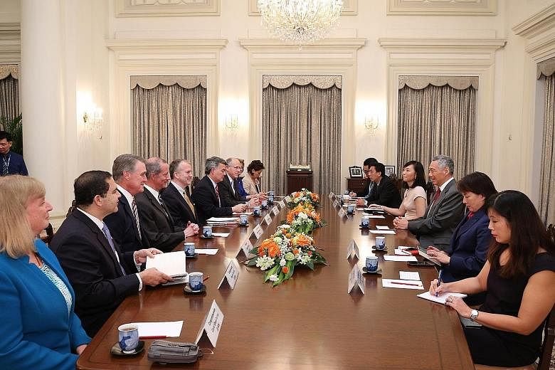 US Congress members calling on Prime Minister Lee Hsien Loong yesterday. They spoke about regional and international developments, and reaffirmed the importance of the US' continued engagement of the region.