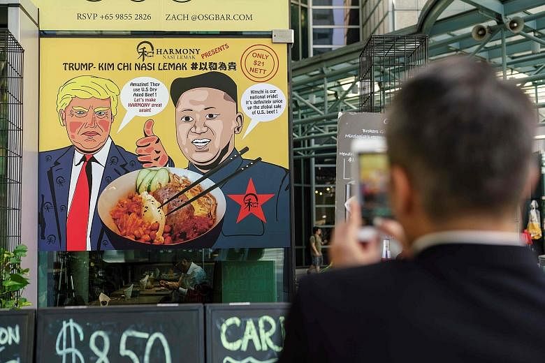 Tycoon Robert Kuok's Shangri-La Hotel in Singapore is heavily tipped to host President Donald Trump and his delegation. A restaurant poster offering a Trump-Kim Chi nasi lemak special in Singapore. From El Trumpo and Rocket Man tacos to Bromance cock