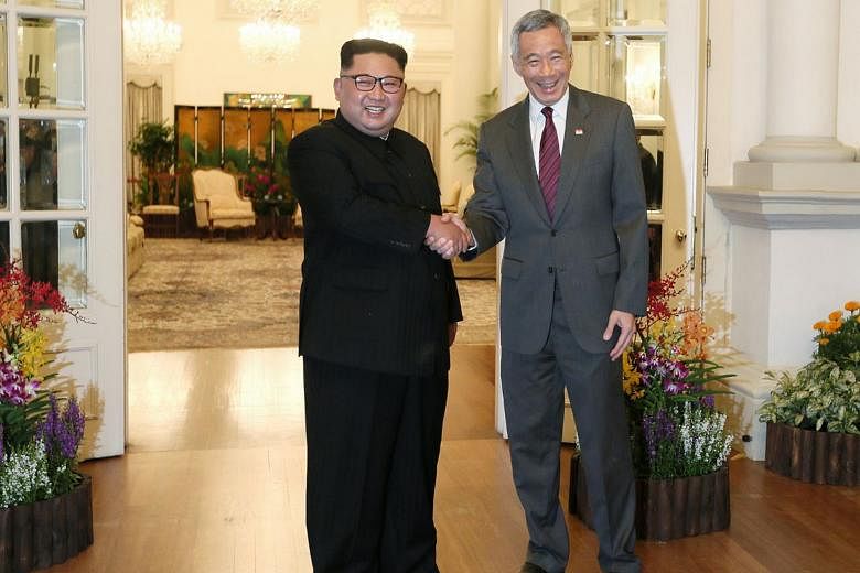 6.34pm:Prime Minister Lee Hsien Loong met North Korean leader Kim Jong Un at the Istana yesterday evening, with Mr Kim expressing gratitude for Singapore's efforts to host the meeting.