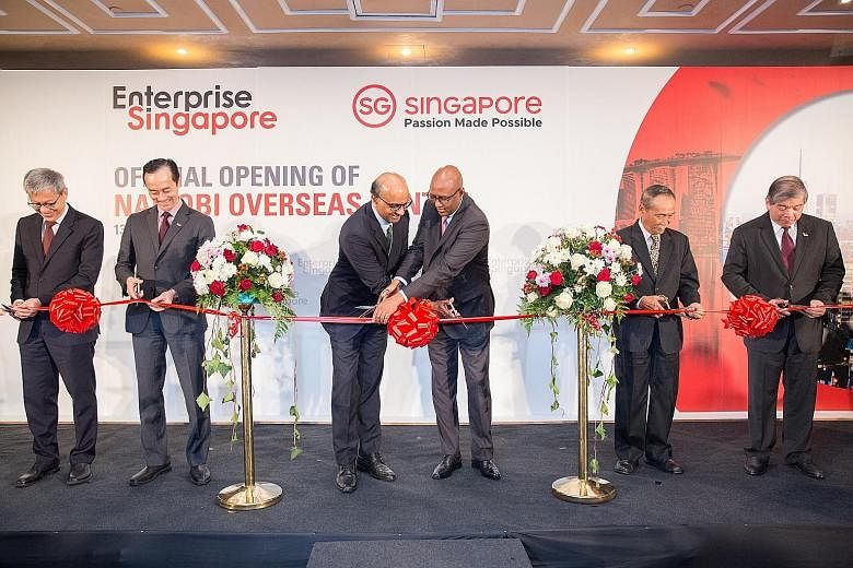 (From left) Enterprise Singapore assistant chief executive Yew Sung Pei, Senior Minister of State for Trade and Industry Koh Poh Koon, Deputy Prime Minister Tharman Shanmugaratnam, Kenyan Cabinet Secretary for Ministry of Industry, Trade and Cooperat