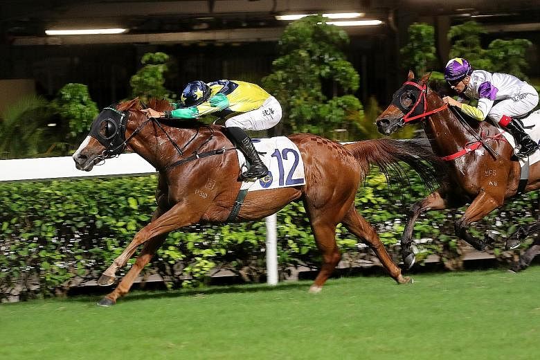 Triumphant Jewel (No. 12) looks set to shine again in the opening race at Sha Tin today with a weight swing. He was second last start when back in Class 4 for the first time in nearly four years.