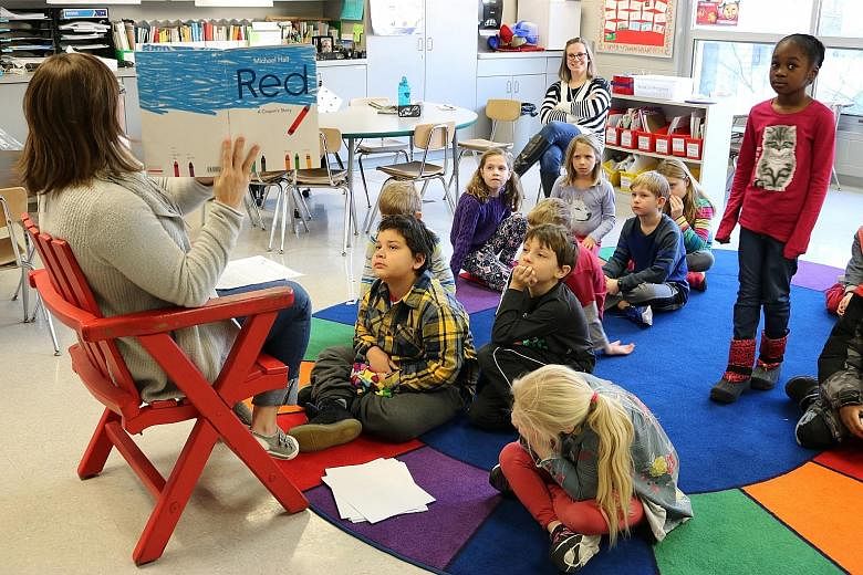 Teacher Erin Vogel engages her second-grade class at Crestwood Elementary School in Madison, Wisconsin, on empathy and inclusion - part of a nationwide push to root out sexism before it takes hold.