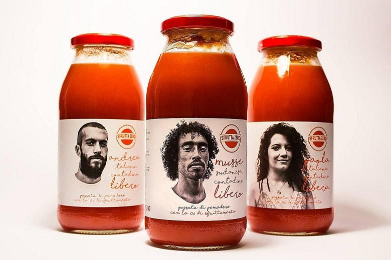 The people behind SfruttaZero want their cause recognised, so jar labels have pictures of workers involved in their production.