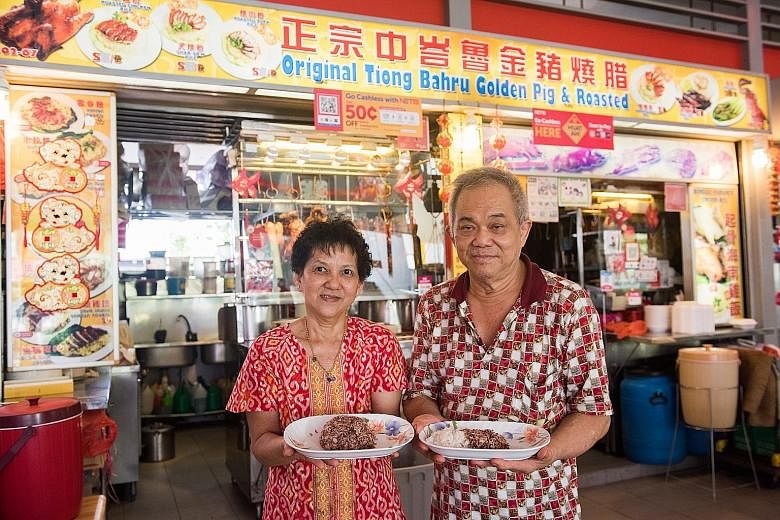 Madam Wee Ling Kue, 67 and Mr Chan Pak Seng, 68 - the owners of Original Tiong Bahru Golden Pig & Roasted - are among those at Tiong Bahru Market who are using wholegrains in their dishes.
