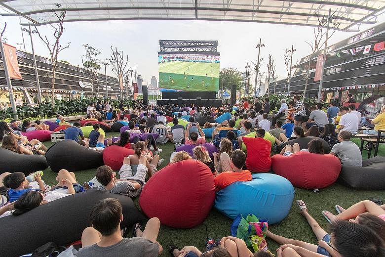 Fans enjoying themselves at last Saturday's Sports Hub screening of the France-Australia World Cup match.