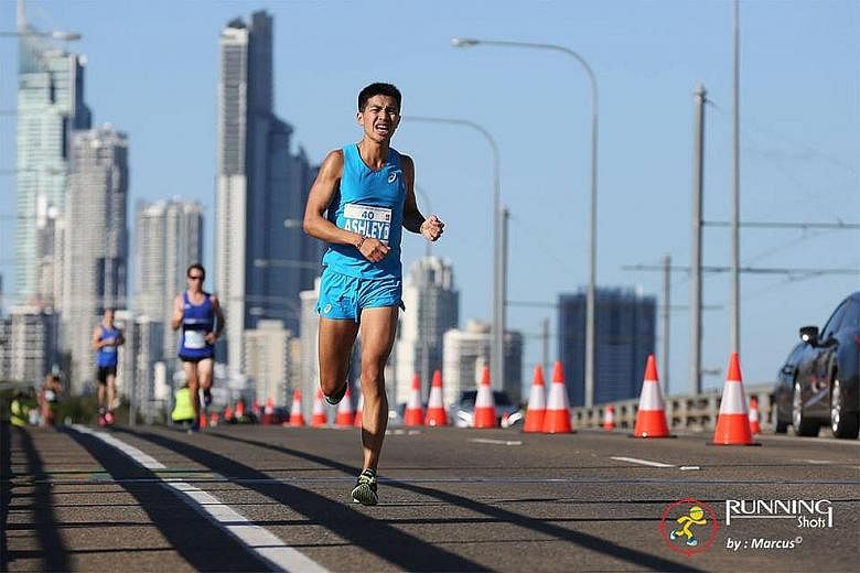 Singapore marathoner Ashley Liew finishing the Gold Coast Marathon in 2:35:40 in 2012. He will be running this race for the fifth time next Sunday and it will be his 30th over the 42.195km distance.