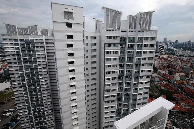 A view of Block 10B Bendemeer Road where the incident took place. The panel looked to be about 1.2m long and 30cm wide. HDB and Jalan Besar Town Council said checks on neighbouring blocks with similar facade features have been conducted as a precauti