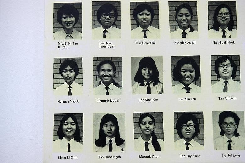 A photo of a page from an old TKGS year book. Madam Halimah is in the second row, on the extreme left. She studied at TKGS from 1972 to 1973.