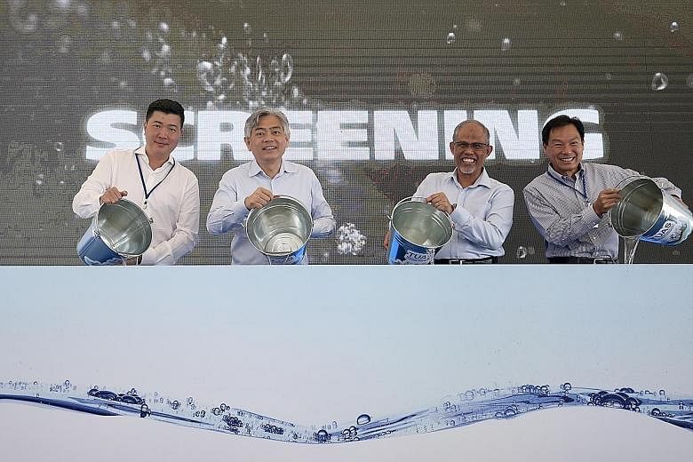 (From left) Construction firm HSL's chief executive Charles Quek, Ministry of the Environment and Water Resources Permanent Secretary Albert Chua, Environment and Water Resources Minister Masagos Zulkifli and PUB chief executive Ng Joo Hee officially