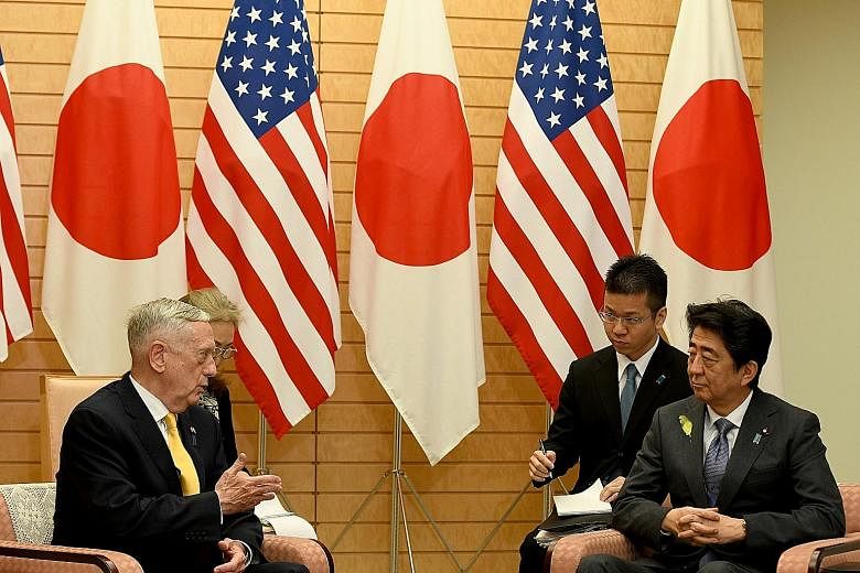 US Defence Secretary James Mattis, who has been on a tour of Asian nations that may be affected by the US' June 12 deal with North Korea, meeting Japanese Premier Shinzo Abe yesterday at Mr Abe's official residence in Tokyo.
