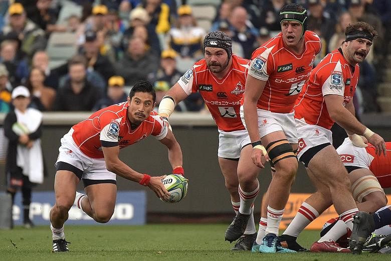 Sunwolves scrum-half Keisuke Uchida getting the ball away during the Super Rugby match against the ACT Brumbies in Canberra earlier this month.