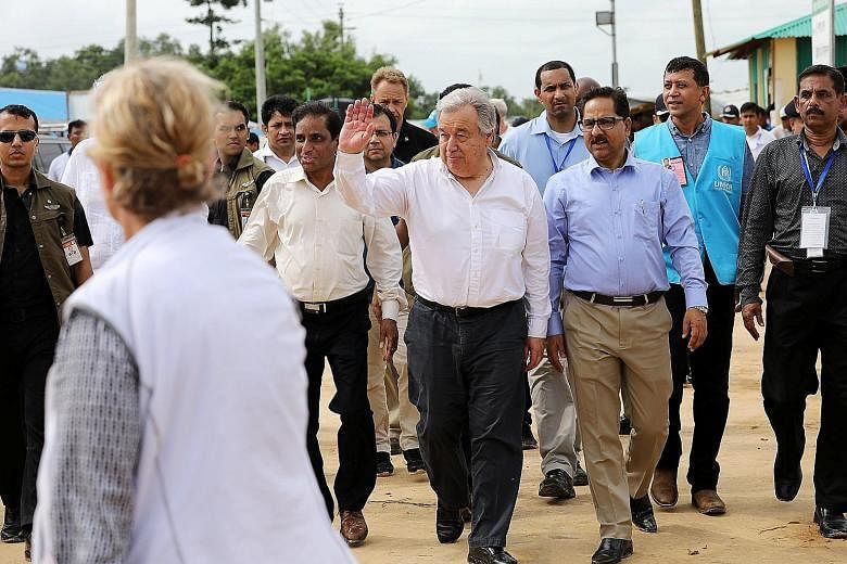 UN chief Antonio Guterres visiting the Kutupalong refugee camp in Cox's Bazar, Bangladesh, yesterday.