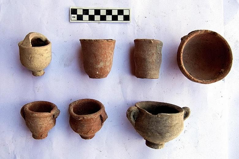 Pots from the Greek, Roman, Coptic and Islamic eras discovered during restoration work in a garden in the Greco-Roman museum of Alexandria.