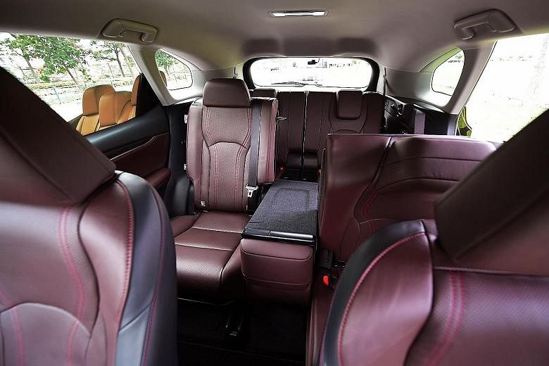 The RX350L's top-notch amenities for third-row occupants include seats which can be flipped up and down with a touch of a button and a separate air-conditioning control panel.