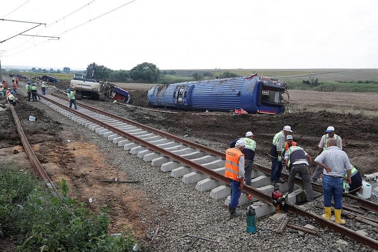 The train, which was carrying 362 passengers, was travelling from the Edirne region to Istanbul's Halkali station on Sunday when six carriages derailed in the Tekirdag region. The transport ministry said the train derailed because recent heavy downpo