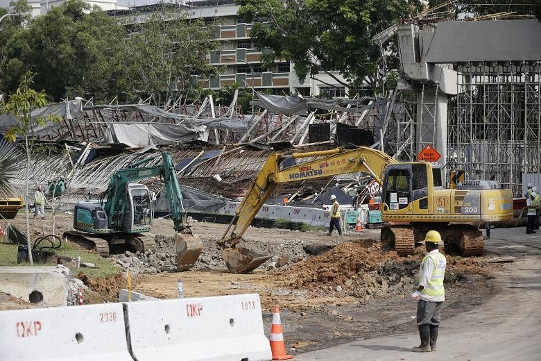 A section of the unfinished viaduct, which links the Tampines Expressway to the Pan-Island Expressway and Upper Changi Road East, collapsed on July 14 last year. The accident killed one worker and injured 10 others.