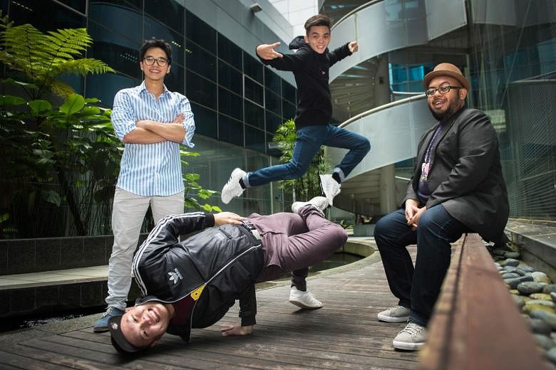 Clockwise from far left) Edward Eng, Michael Ng, Mohamad Shaifulbahri and Dominic Nah are the creators behind the performance, dead was the body till i taught it how to move, a play about b-boys. 