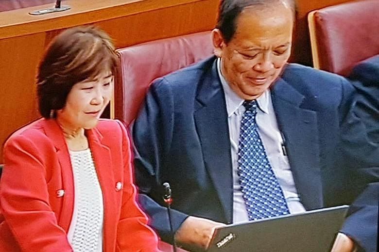 Nominated MP Chia Yong Yong, seen here with MP Charles Chong yesterday, recalled how her teachers did not treat her as inferior despite her disability.