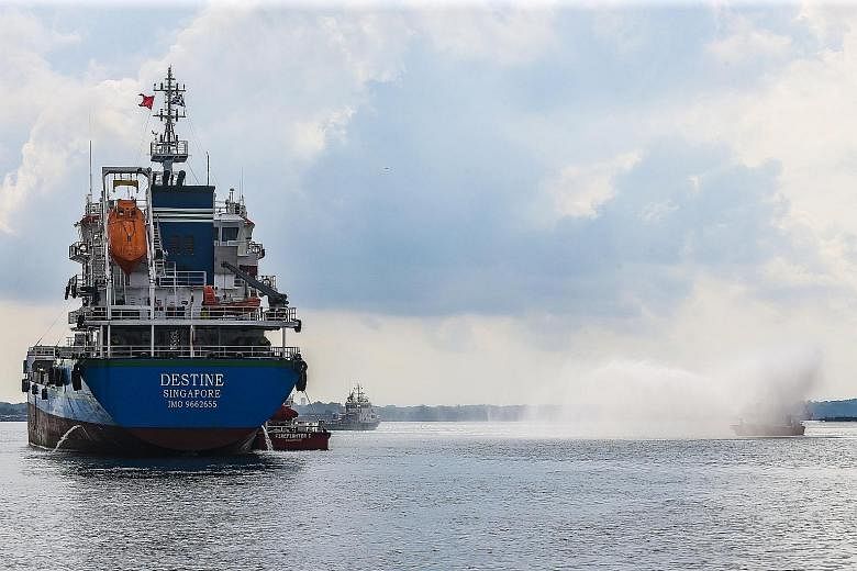 Singapore and Malaysia's marine authorities carried out a simulation of how they would deal with a collision between two tankers that sends 500 tonnes of a highly flammable chemical into the sea. The exercise also simulated a response to a gas leak t