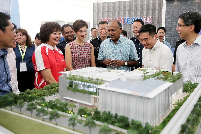 Front row, from left: Senior Minister of State Maliki Osman, MP Lee Bee Wah, Manpower Minister Josephine Teo, Law and Home Affairs Minister K. Shanmugam, DP Architects director Ng San Son, and Senior Parliamentary Secretary Muhammad Faishal Ibrahim v