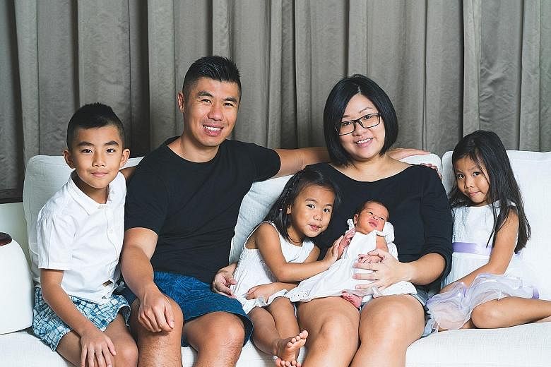 [(QUOTE_RULE)]Mr Justus Ong and Mrs Sophia Ong with their four children (from far left) Kyle, nine, Lauren, three, Stacey, who was born last November, and Cherish, six. Stacey is part of a bumper crop of babies who were the fourth or more child in th
