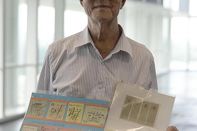 Besides bus tickets, Mr Sim Soo Tee also gave his collection of movie tickets (far left) from the 1970s and 1980s, issued by cinemas such as Odeon, Prince and Jubilee.