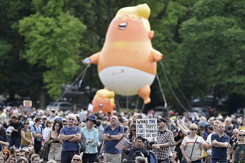 A giant balloon depicting US President Donald Trump as a baby launched during the Scotland United Against Trump demonstration to protest against his visit in Edinburgh on Saturday.