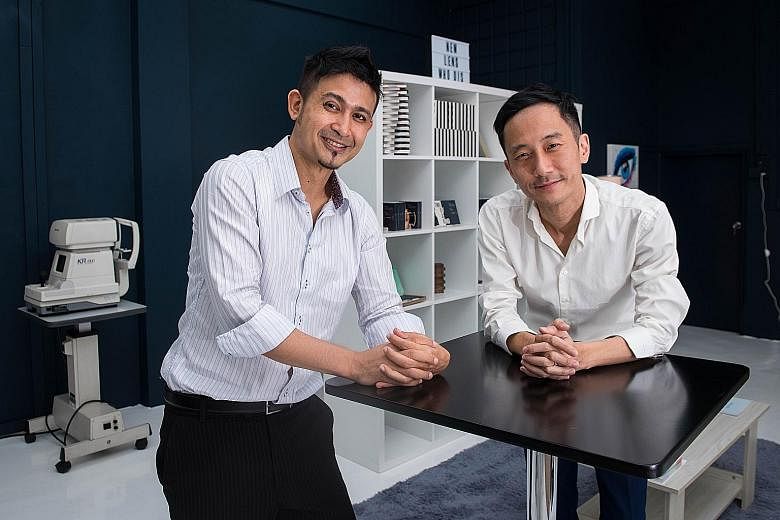 Mr Javad Namazie (far left) and Mr Darryn Tan, co-founders of contact lens company Two of a Kind. It is the first direct-to-consumer brand of contact lenses in Singapore, cutting out the middleman, and customers can opt for a subscription-based model