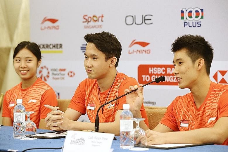 From left: Women's singles player Yeo Jia Min and men's singles players Ryan Ng and Loh Kean Yew are raring to prove themselves at the Singapore Open, which is the last of a packed four-week schedule.