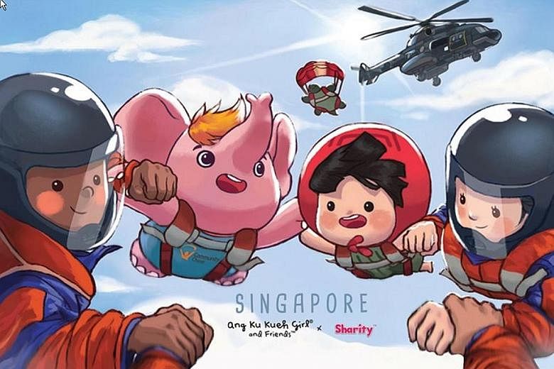 The two National Day-themed EZ-Link card designs feature Sharity and Ang Ku Kueh Girl alongside NDP crowd favourites such as the Red Lions and the Black Knights.
