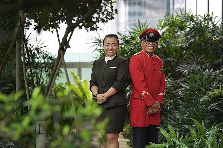 Mandarin Oriental doorman Mohamed Taspir Ahmad and The Regent Singapore club officer Ng Li Ting are among 86 who won Employee of the Year awards yesterday.