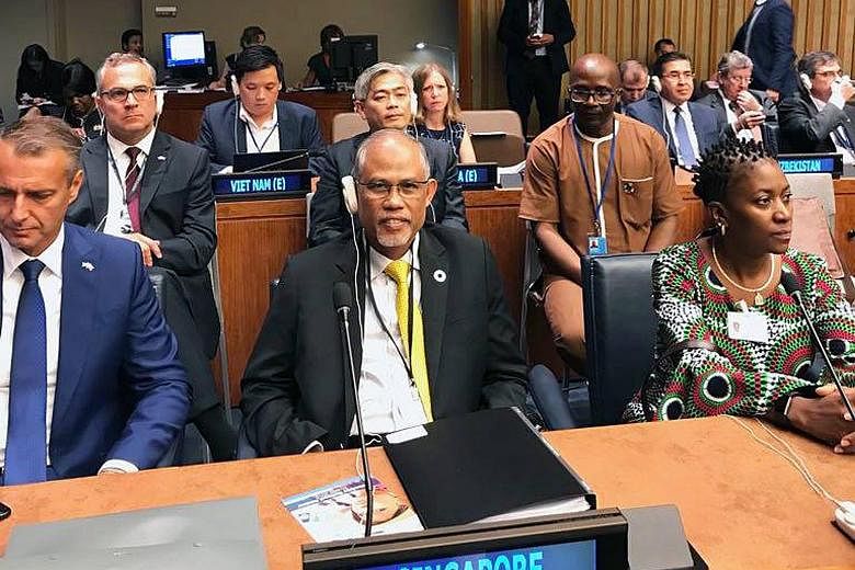 Minister for the Environment and Water Resources Masagos Zulkifli at the High-Level Political Forum on Sustainable Development in New York yesterday. Singapore was one of 47 countries presenting Voluntary National Reviews at the event.