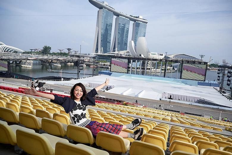 Jazz singer Joanna Dong at the Marina Bay Floating Platform. She says it matters to her that she performs well in front of Singaporeans on the country's biggest platform.