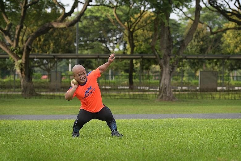 Mr Muhammed Diroy Noordin, who has dwarfism and stands at 1.3m, was a latecomer to shot put and javelin, having started training for national competitions only in 2013. He will be representing Singapore at the Asian Para Games in Indonesia in October