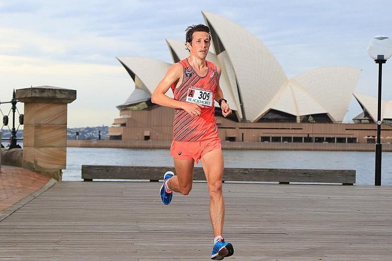 Ben Moreau running the Sydney Blackmores Marathon when he was based in Australia. He has run in more than 20 countries.