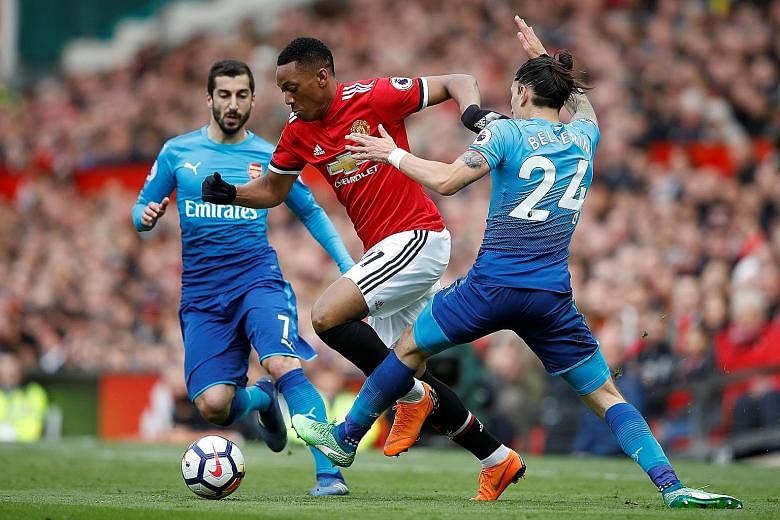 The playing time of Anthony Martial, seen here against Arsenal, had been further reduced following the January signing of Alexis Sanchez.