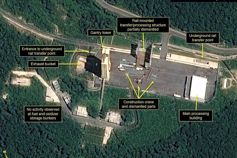 A satellite image showing the apparent dismantling of facilities at North Korea's Sohae Satellite Launching Station. 38 North called the efforts "a significant confidence-building measure" on the North's part.