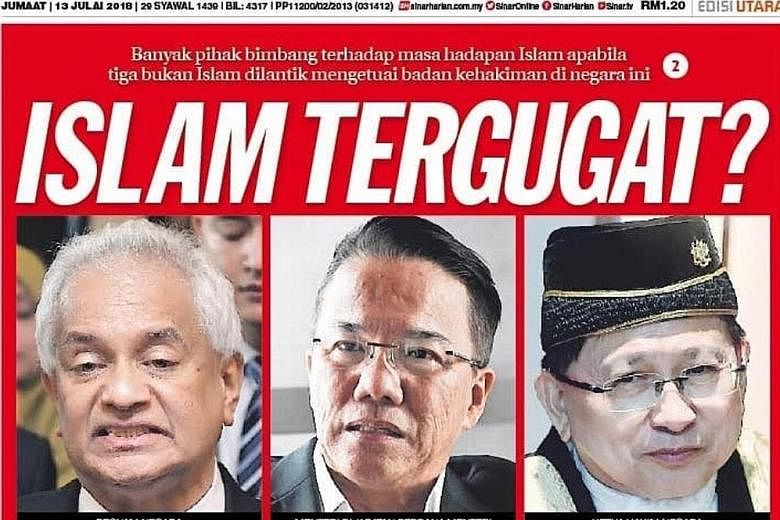 A headline in daily Sinar Harian earlier this month read: Islam under threat? Its sub-head said: Many quarters are worried about Islam's future when three non-Muslims are appointed to lead legal bodies in the country. They are (from far left) the Att