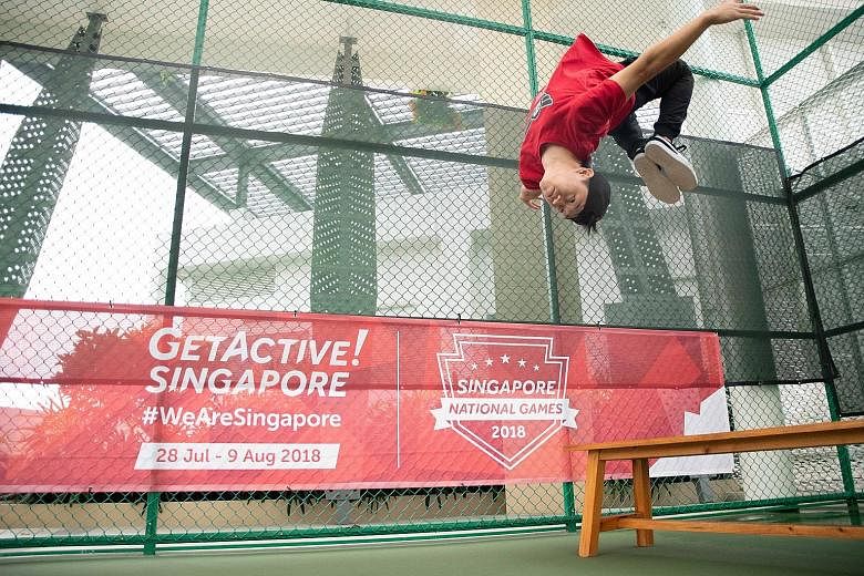 Bernard Ang from Superfly executing a somersault. Parkour is one of the new activities offered during the upcoming GetActive! Singapore.