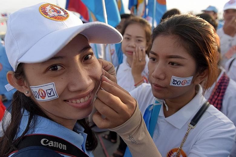 Supporters of the Cambodian People's Party during the final campaign rally in Phnom Penh.