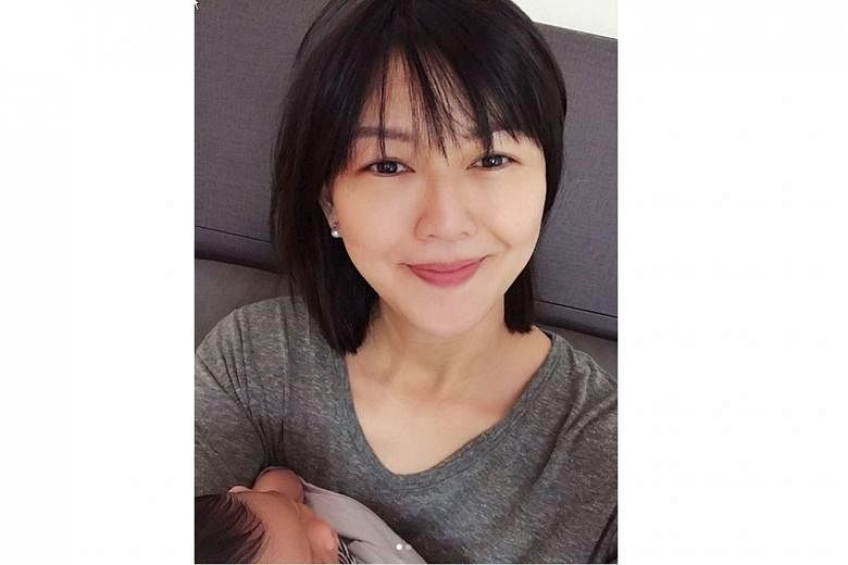 Stefanie Sun shared a photo of herself holding her newborn girl with the caption: "Mama's current status: hungry."