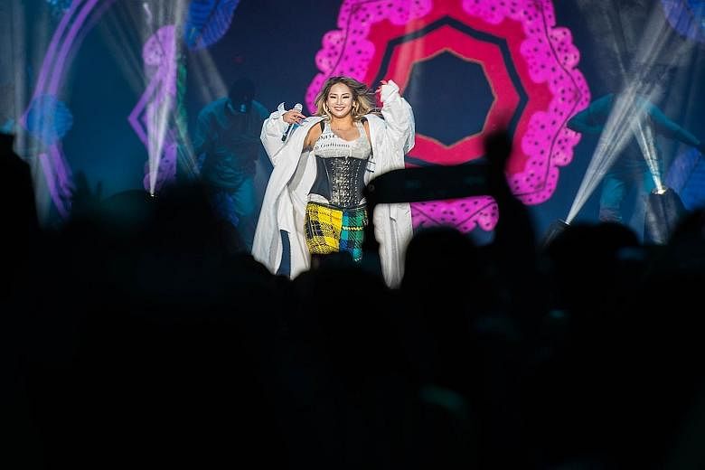 South Korean singer-songwriter and rapper CL doing her first solo performance in Singapore at the Hyperplay event at the Singapore Indoor Stadium yesterday.