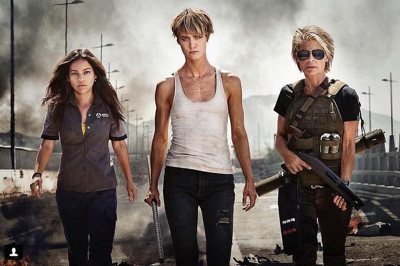 Fans who prefer action heroines have cheered the release of the first image from the Terminator reboot. Featuring (from far left) Natalia Reyes, Mackenzie Davis and Linda Hamilton (as Sarah Connor), the movie is directed by Tim Miller (Deadpool) and 