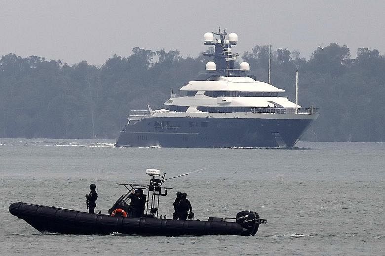 Malaysian marine police on the alert as the $342 million Equanimity sailed into Port Klang yesterday. As soon as it docked at the Boustead Cruise Centre, Malaysia's marine police took charge of its security.