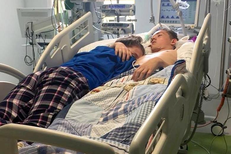 Stephanie Ray giving her boyfriend, Blake Ward, one last hug before his life support was switched off. She shared the picture on Facebook. Blake was placed on life support after he was swept out to sea during a family trip last week.