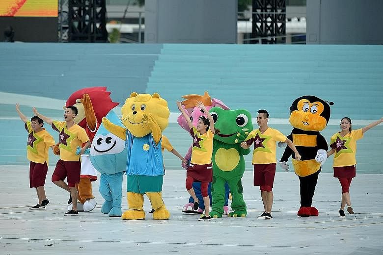 A dose of mascot magic helping to energise the audience during the pre-parade segment. The cuddly Singapore icons are (from left) Nila the Lion, Water Wally, Singa the Courtesy Lion, Sharity, Captain Green and Teamy the Bee.