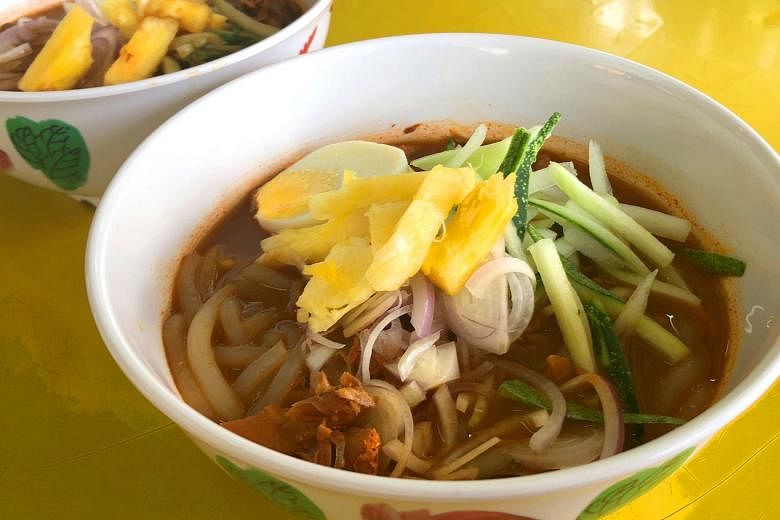 This stall sells the Taiping, and not the Penang, version of assam laksa, which does not require prawn paste.