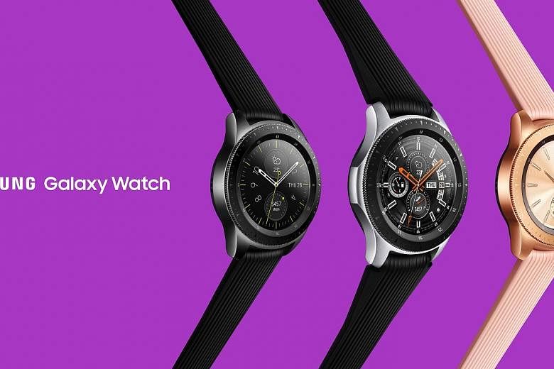 The Galaxy Watch, which is water-resistant to 50m, comes in two sizes - the rose gold or black 42mm models and a silver 46mm model.