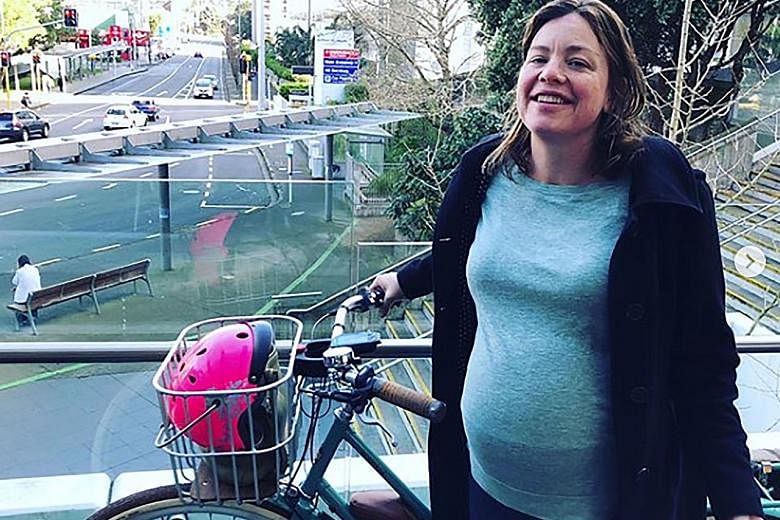 Minister for Women Julie Anne Genter after cycling on Sunday to Auckland City Hospital, where she was to deliver her first child.