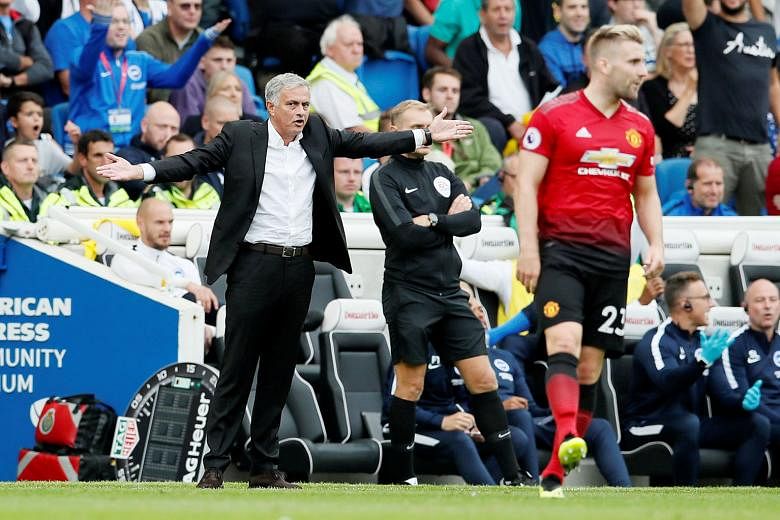 A frustrated Jose Mourinho gesturing on the touchline during Manchester United's shock 3-2 defeat by Brighton at the Amex Stadium on Sunday. The United boss said it was "mission impossible" to win the match with the mistakes his players made.